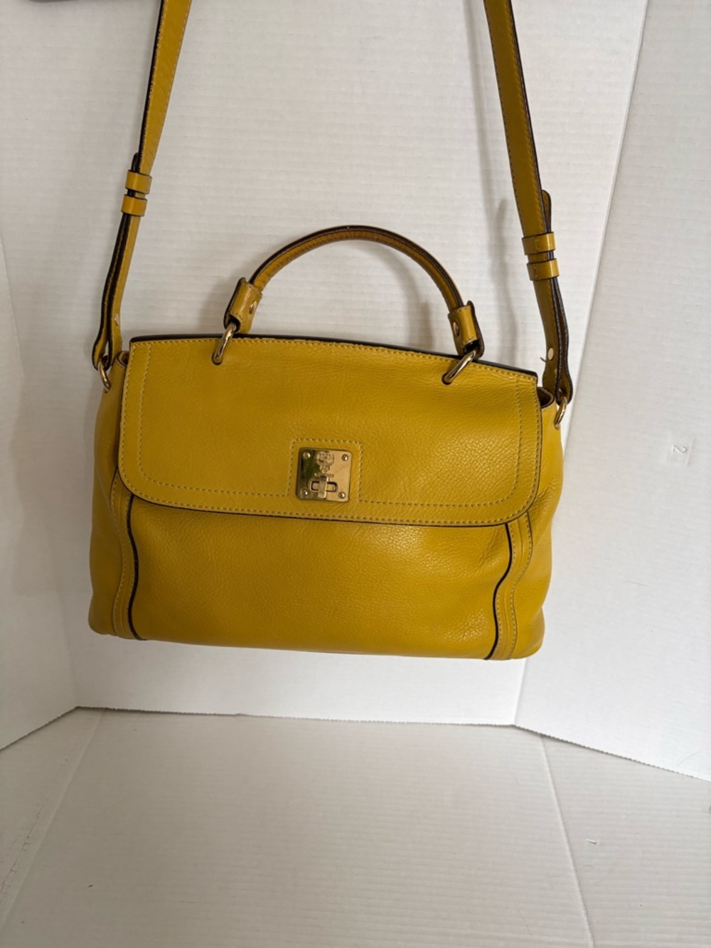 MCM Yellow Leather Top-Handle Crossbody Bag Satchel